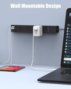 AUOPLUS flat right-angle plug fits tight spaces beside a desk