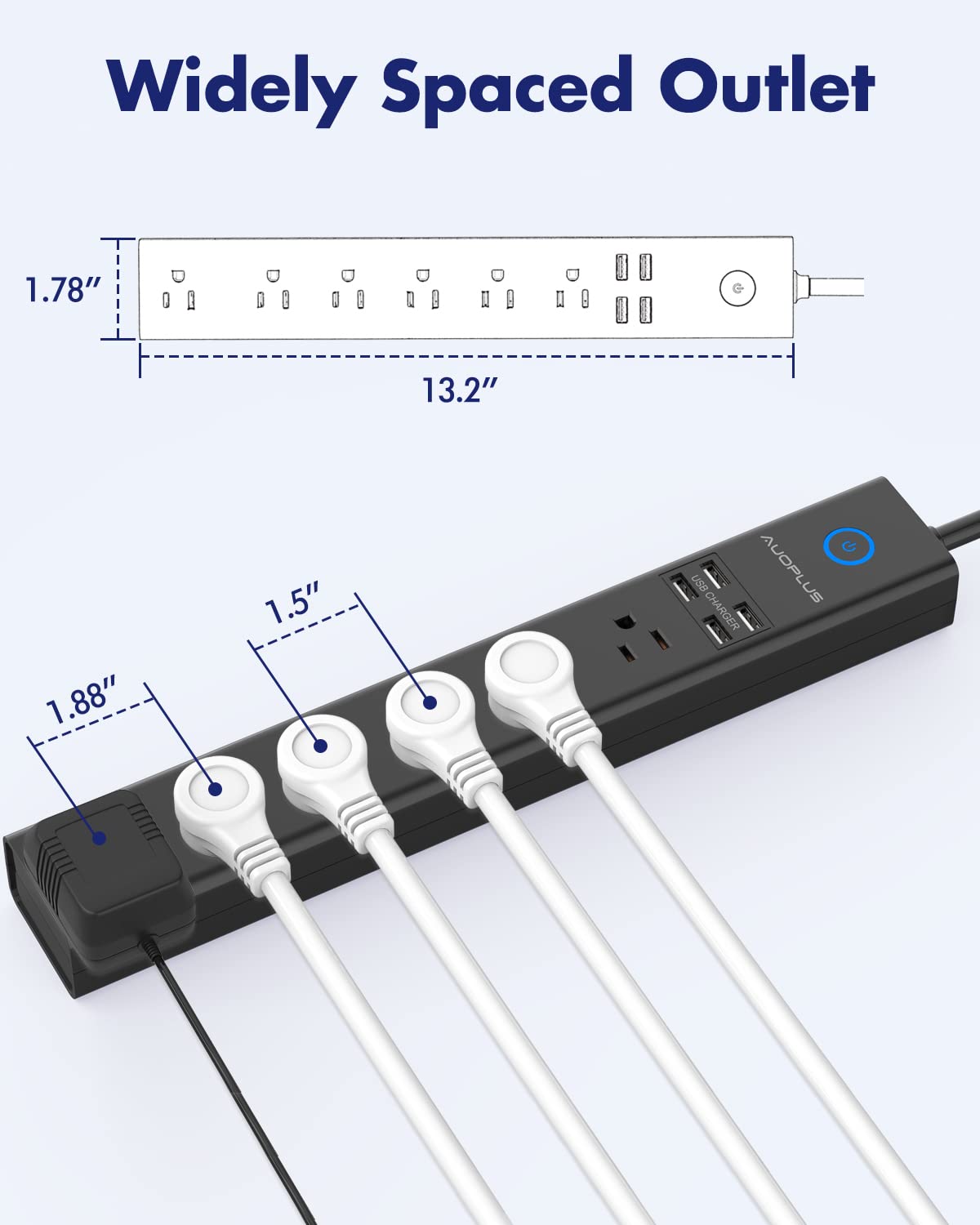 AUOPLUS illuminated switch and resettable breaker indicate active surge protection