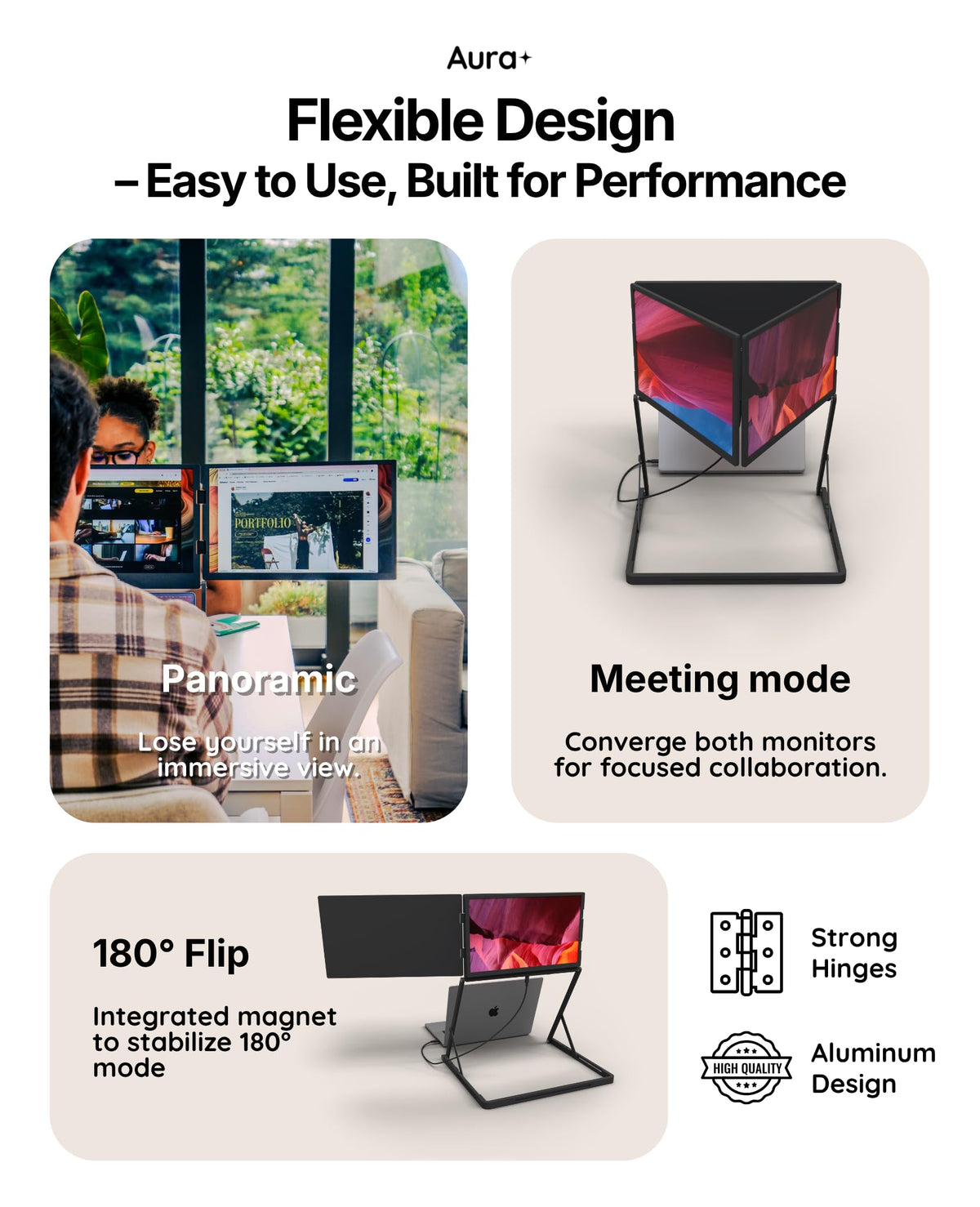 Aura Displays Triple Aero Max tilt stand stabilizes the setup on varied surfaces