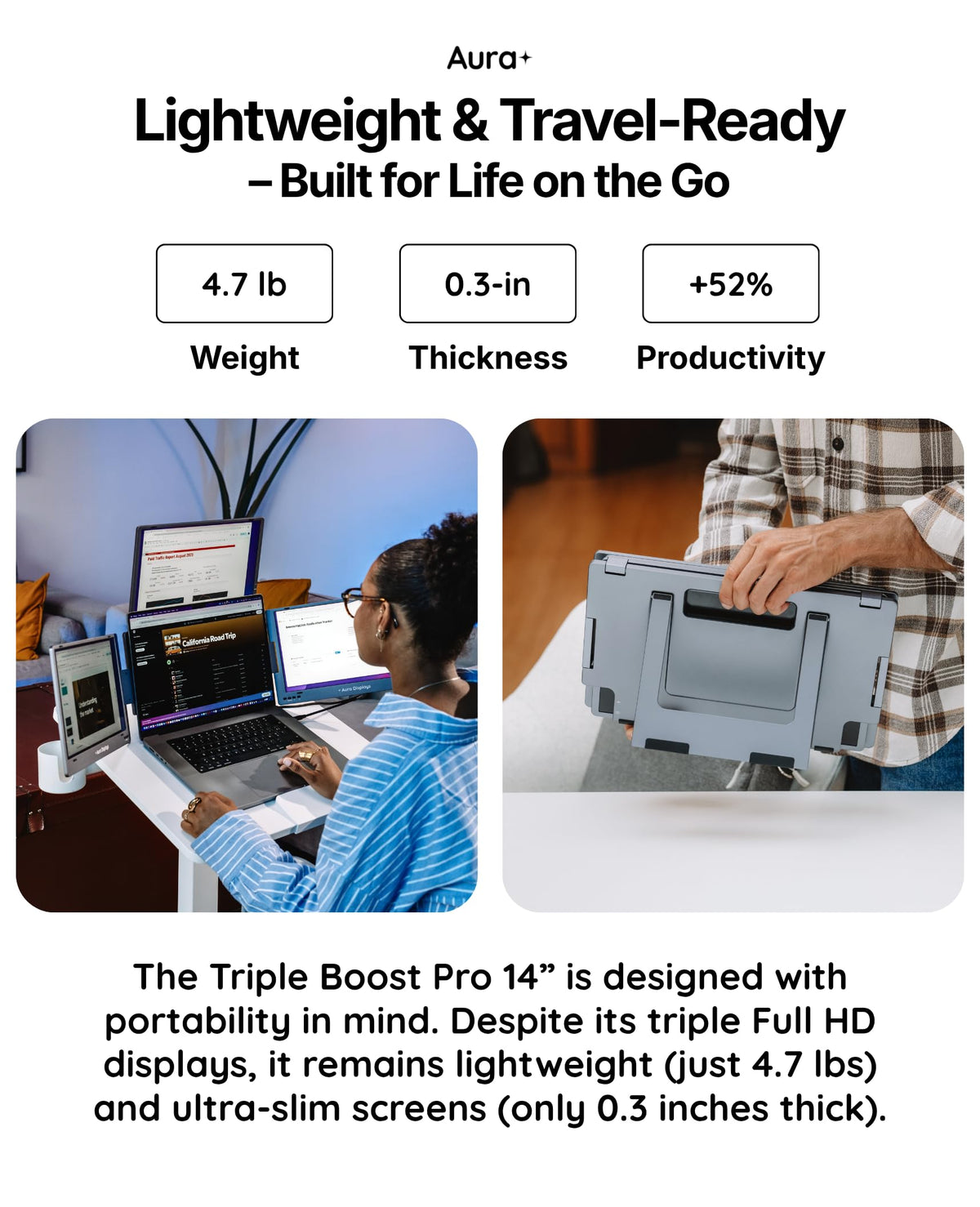 USB-C power preserves a clean desk with no extra brick