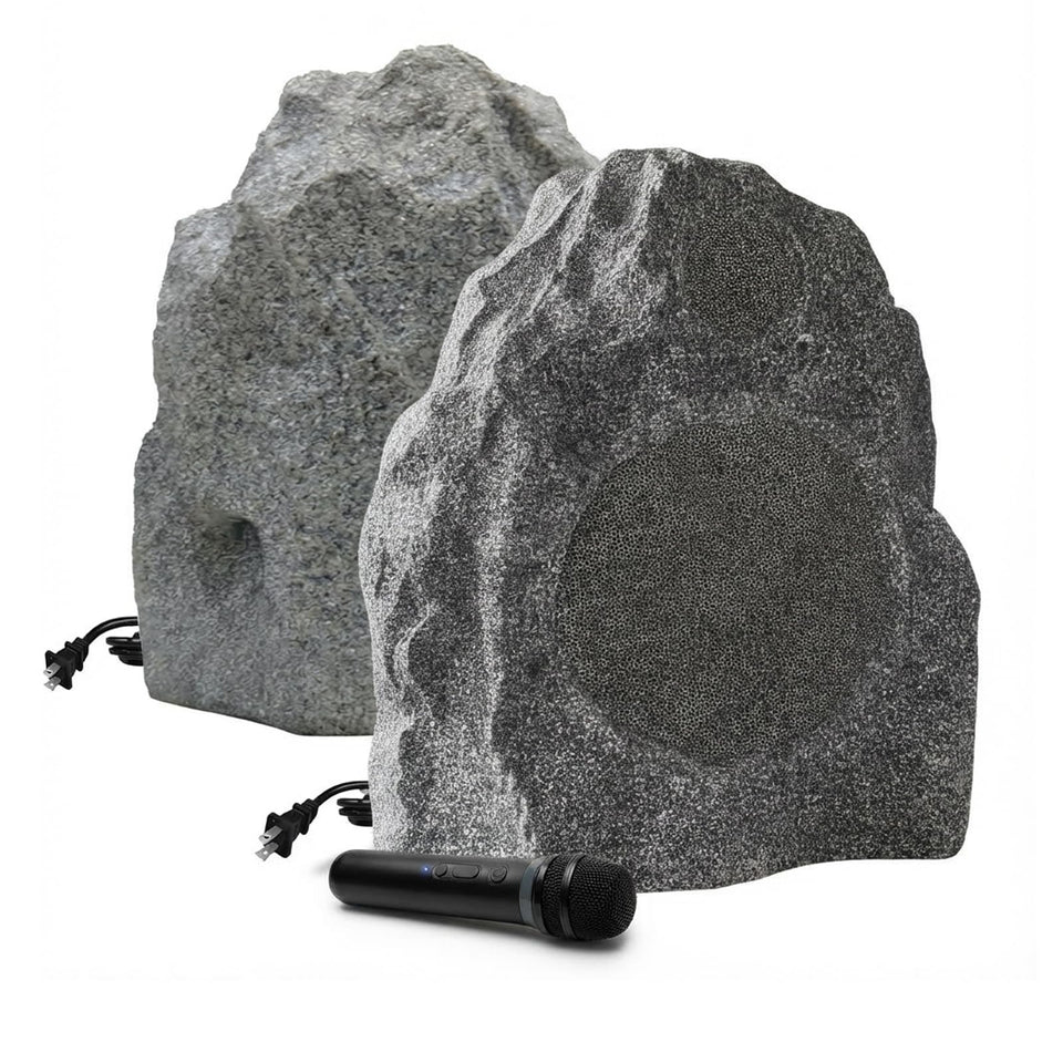 AURAUDIO 8-inch outdoor rock speaker front view delivering immersive stereo sound