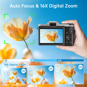 AUREAPIX 4K camera 3-inch flip screen for selfies and vlogs.