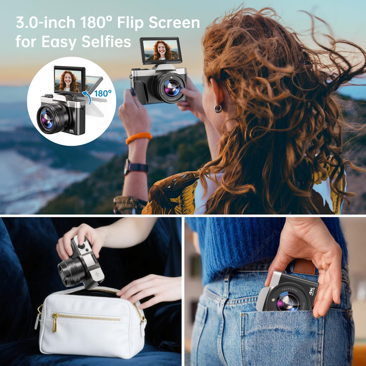 AUREAPIX multi-function 4K camera with anti-shake, time-lapse, and slow motion.