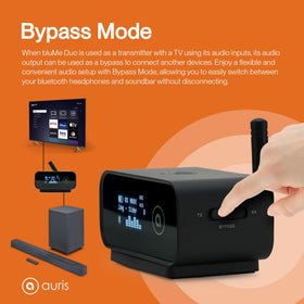 Auris BluMe Duo bypass mode connects your device directly to a soundbar