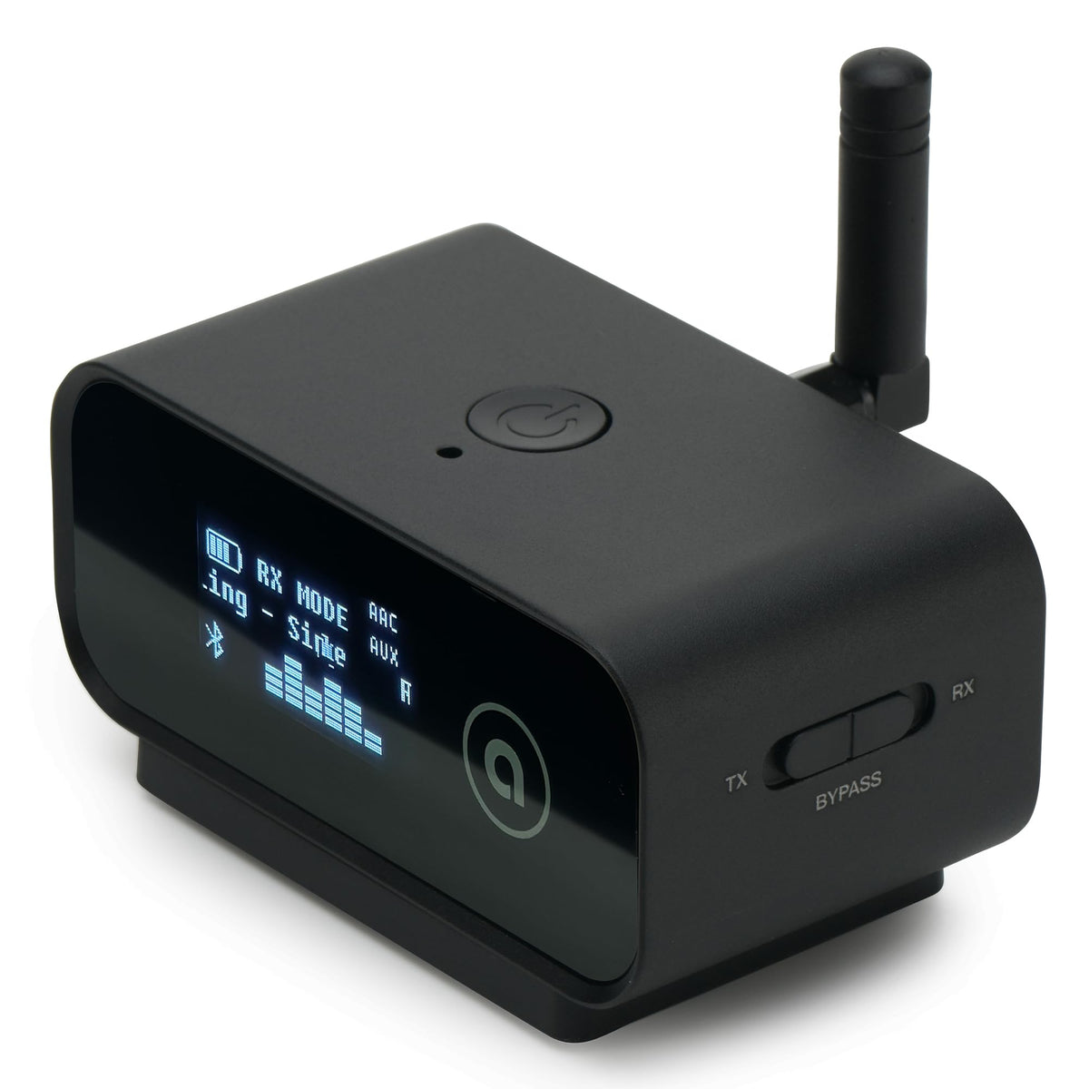 Auris BluMe Duo OLED display shows connection status and codec in real time