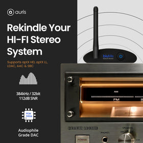 Auris Blume HD DAC chip detail showcases 384kHz/32-bit upsampling capabilities.