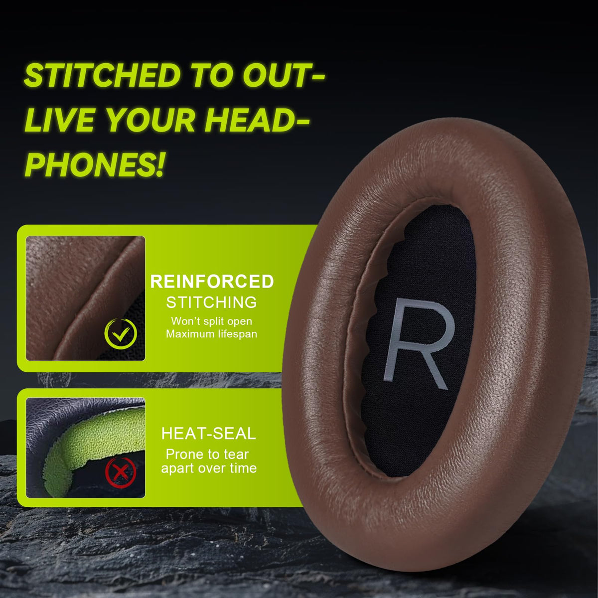 Aurivor Bose NC700 earpads double-stitched for lasting durability.
