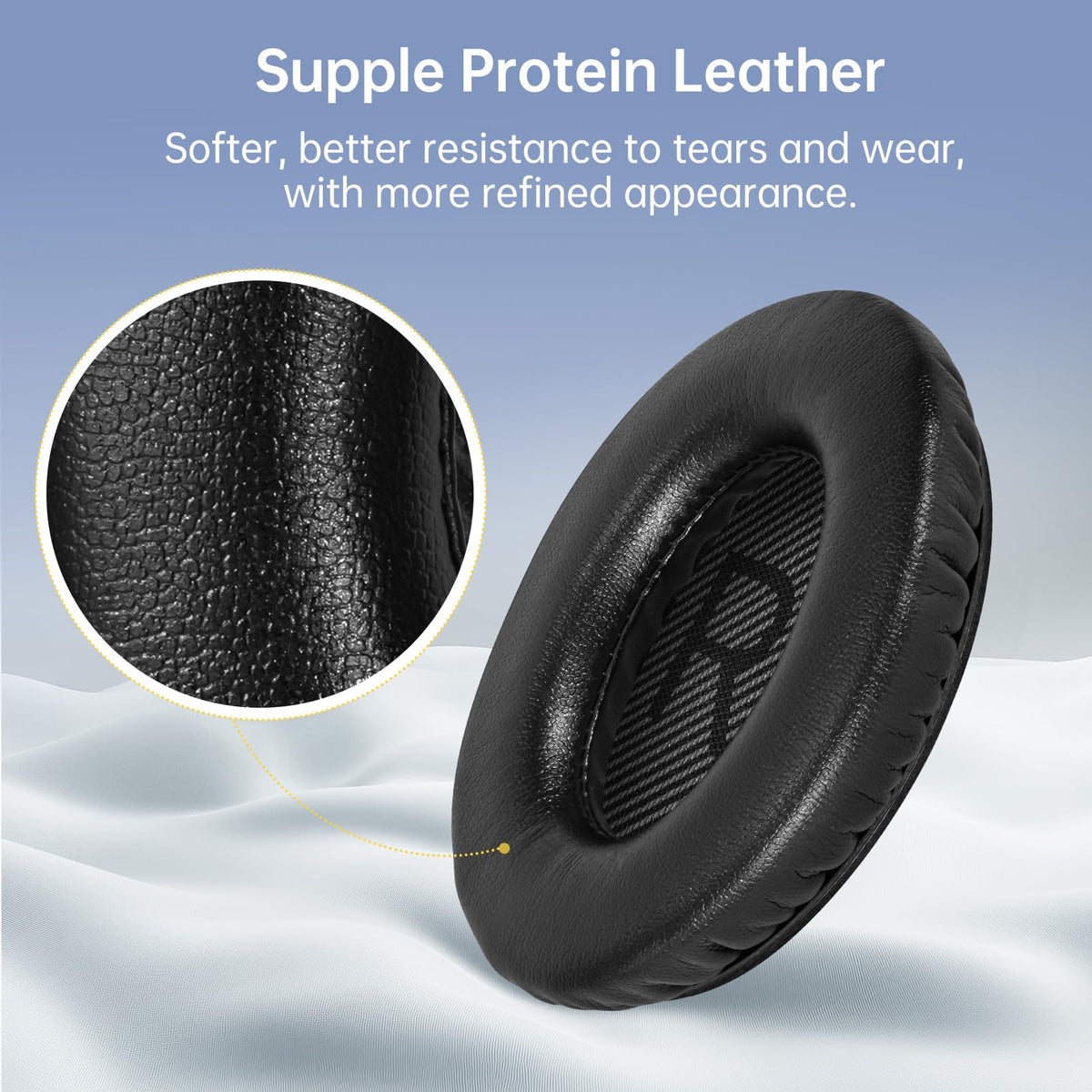 Aurivor Bose QC35 right ear pad detail with soft leather texture.