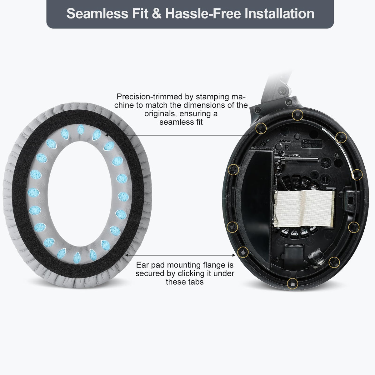 Easy installation of Aurivor ear pads with no tools required