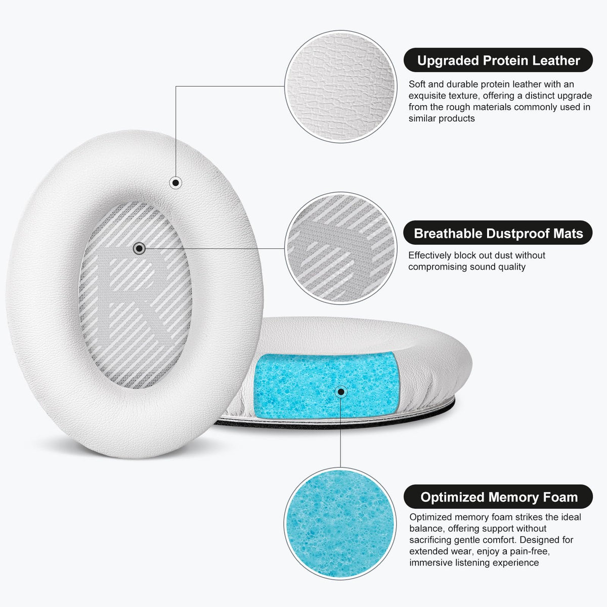 Aurivor memory-foam earpads white enhance cushioning during extended listening.