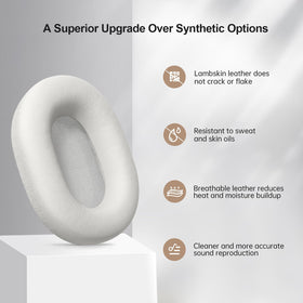 Aurivor XM5 leather ear pads inside view highlights breathable lambskin feel.