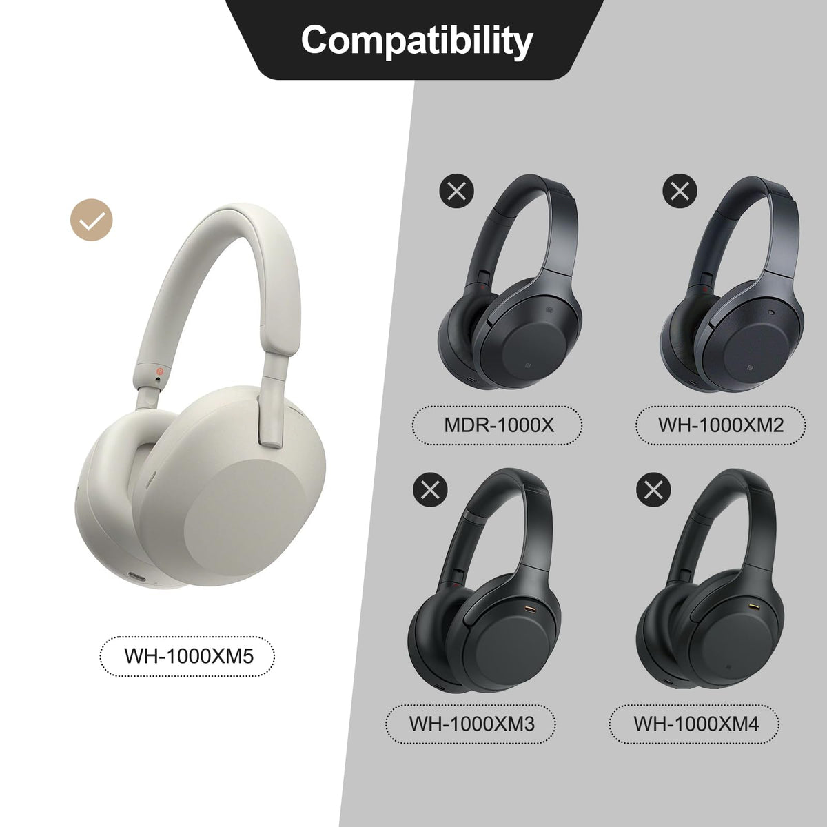 Aurivor XM5 leather ear pads side view shows durable stitching and premium finish.