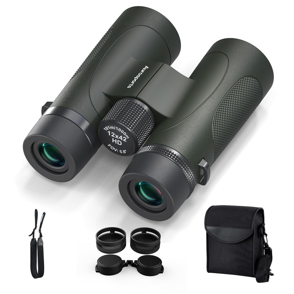 Aurosports 12x42 binoculars nitrogen-purged for rugged outdoor viewing.