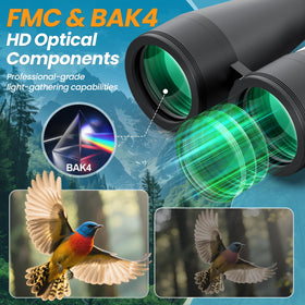 Aurosports 20x80 binoculars Bak4 prisms close-up for true-to-life colors.