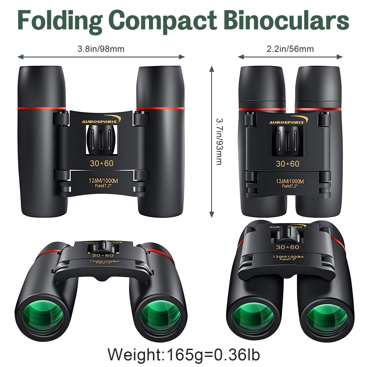 Aurosports compact binoculars center focus knob for smooth, precise focusing on the go.