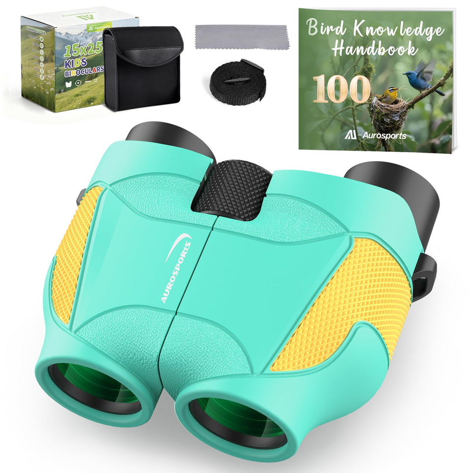 Aurosports front packaging showing compact binoculars and accessories for easy gifting