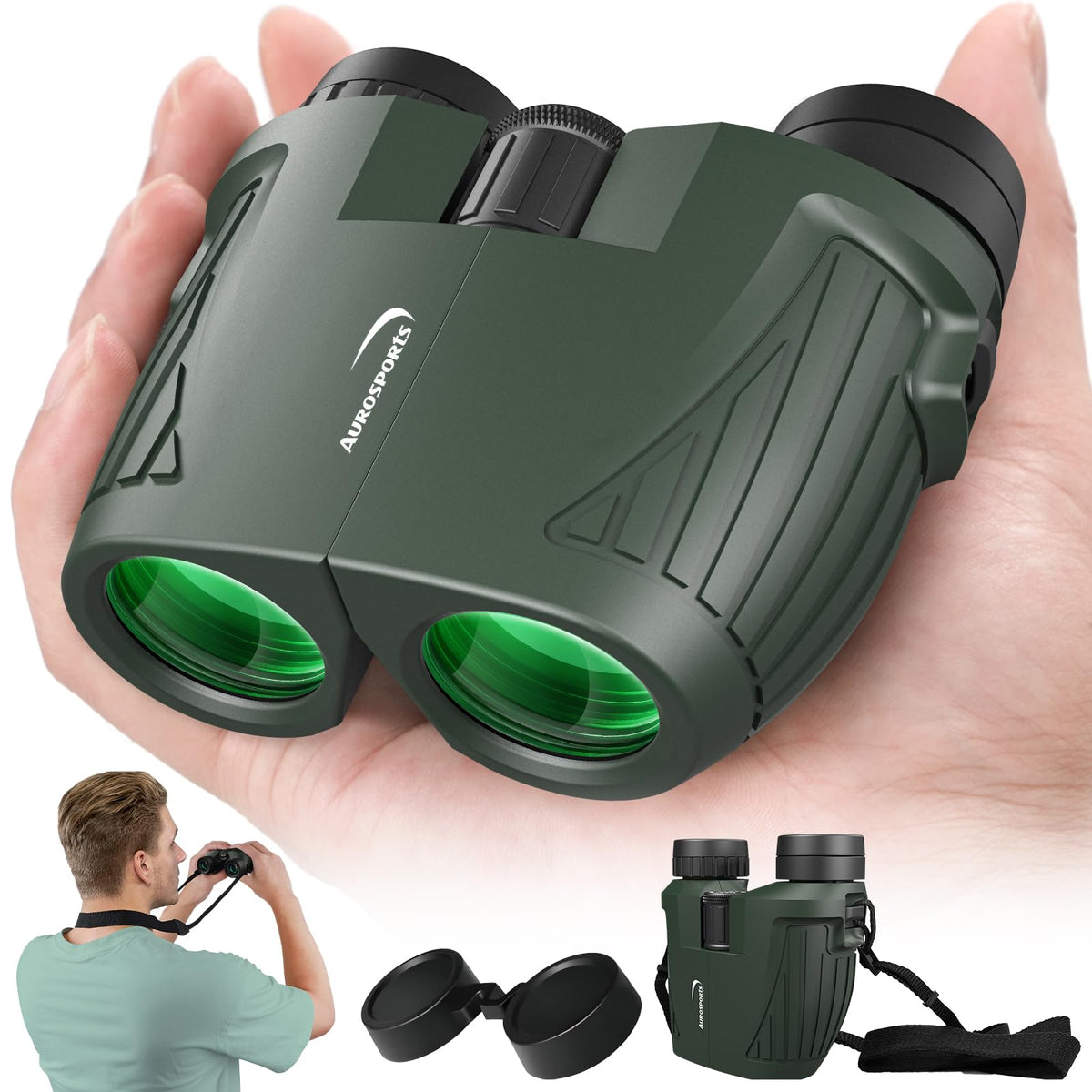 Aurosports front view of compact binoculars showing design and portability benefit