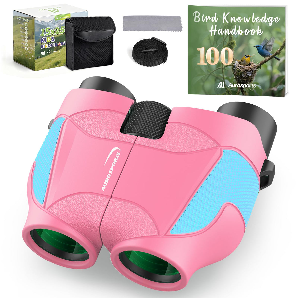 Aurosports front view pink binoculars showing compact design and easy grip