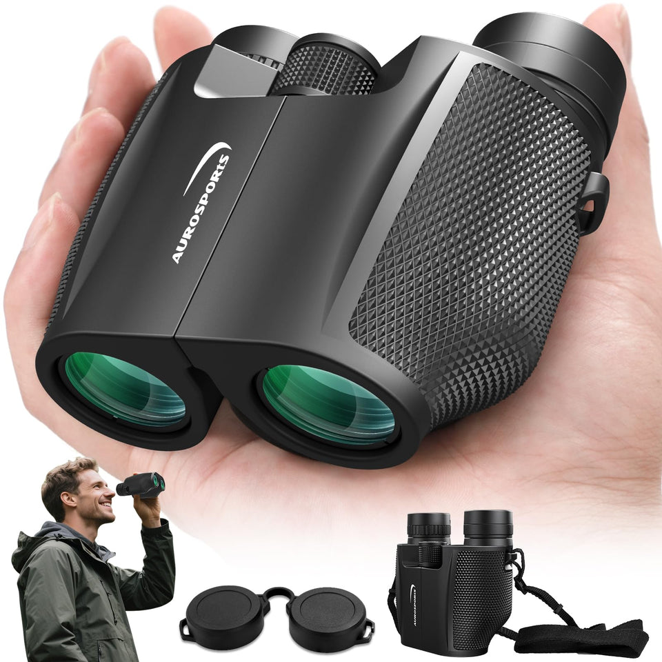 Aurosports front view showing compact binoculars and ergonomic grip benefit portability