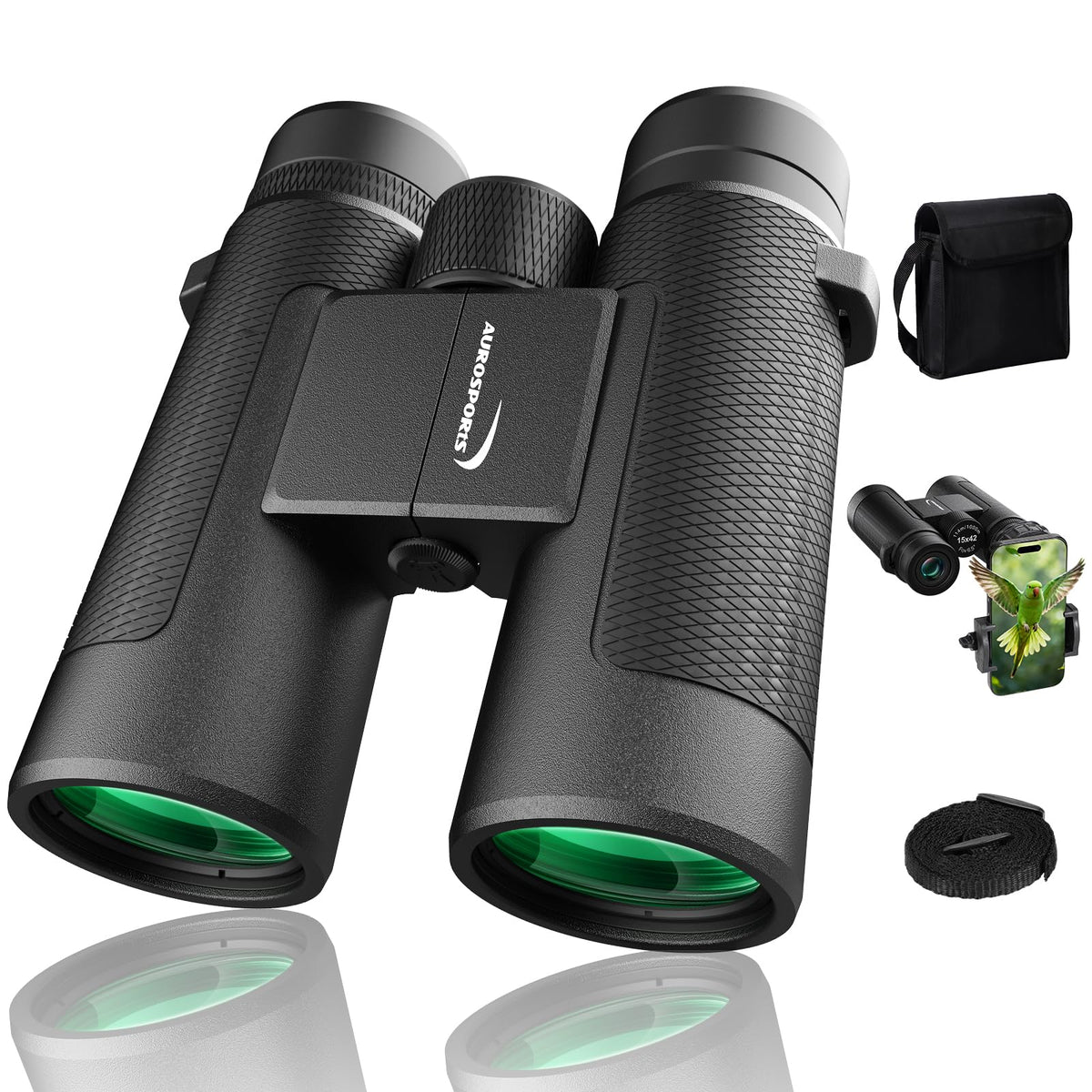Aurosports front view of binoculars showing compact design and portability benefit