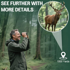 Aurosports binoculars used by birdwatcher in nature to demonstrate distance spotting benefit