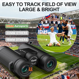 Aurosports binoculars held in hand to show lightweight 0.6kg advantage