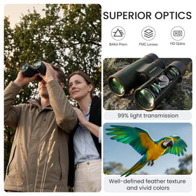 Aurosports IPX7 waterproof binoculars withstand wet conditions outdoors.