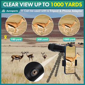 Aurosports monocular in hand showing compact size and easy one-handed use benefit