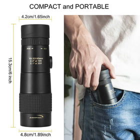 Aurosports monocular at stadium showing spectator use and distant detail visibility