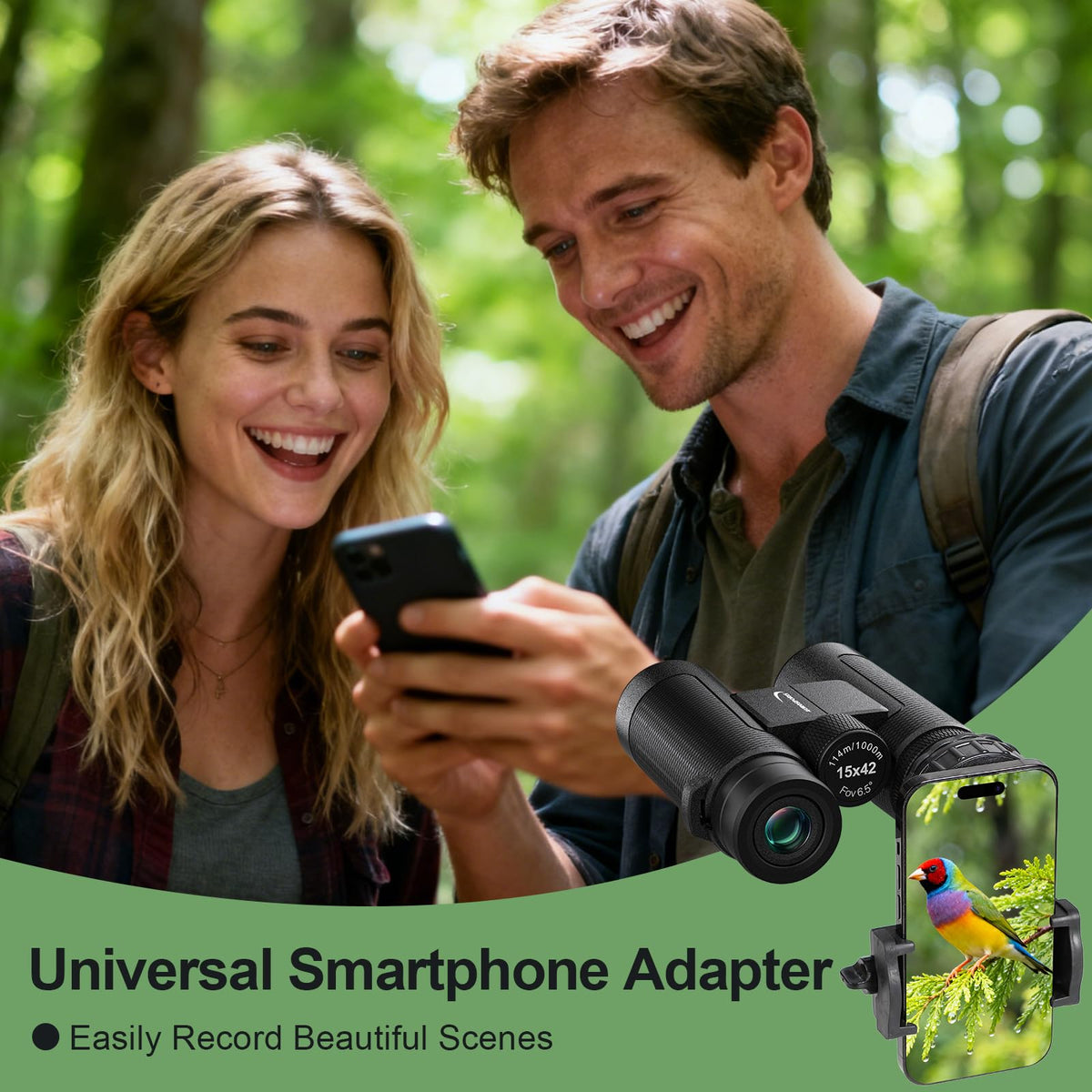 Aurosports binoculars with phone adapter attached for easy digiscoping