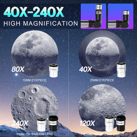 Aurosports telescope offers 40x-240x magnification for planets and galaxies