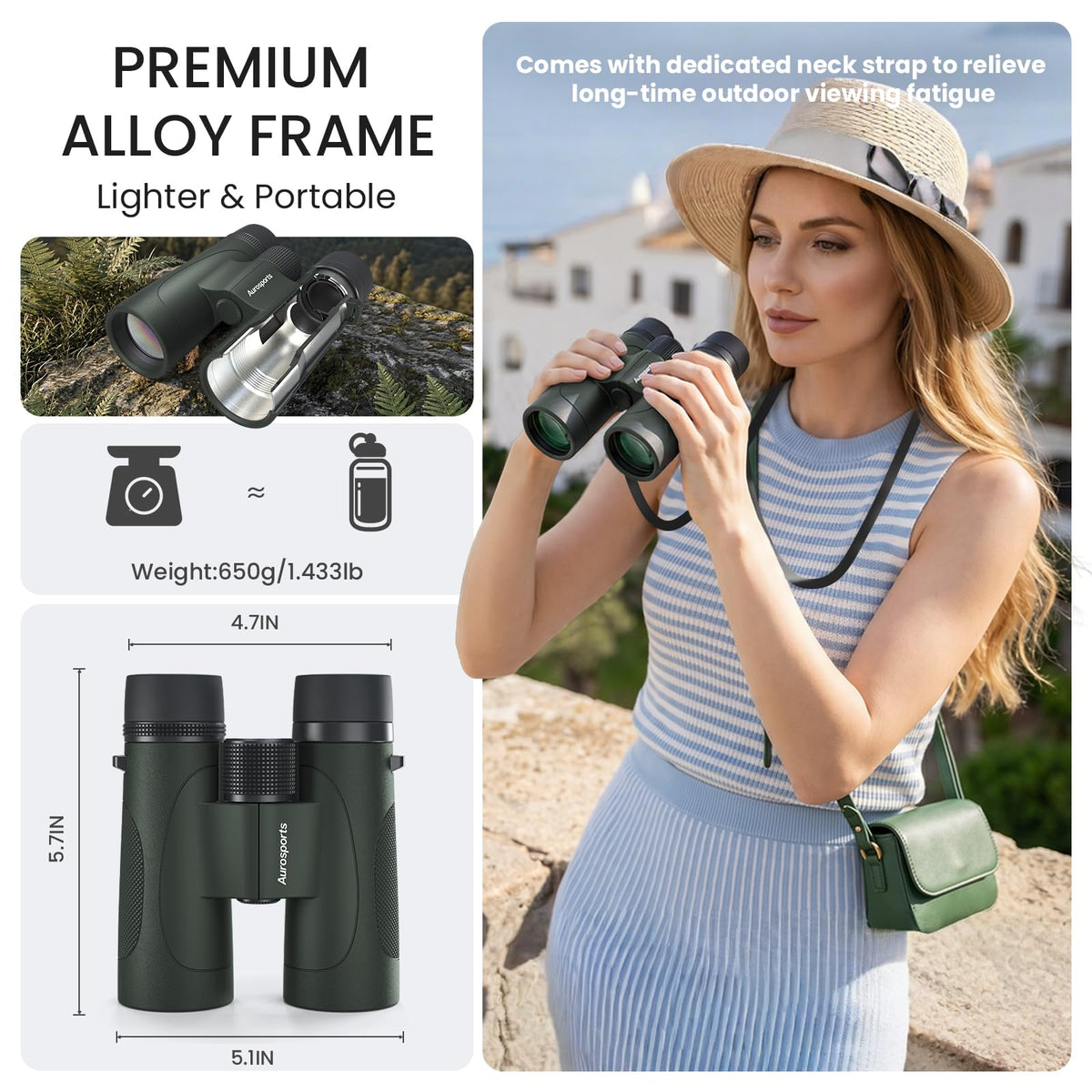 Aurosports wide field binoculars help track fast wildlife.