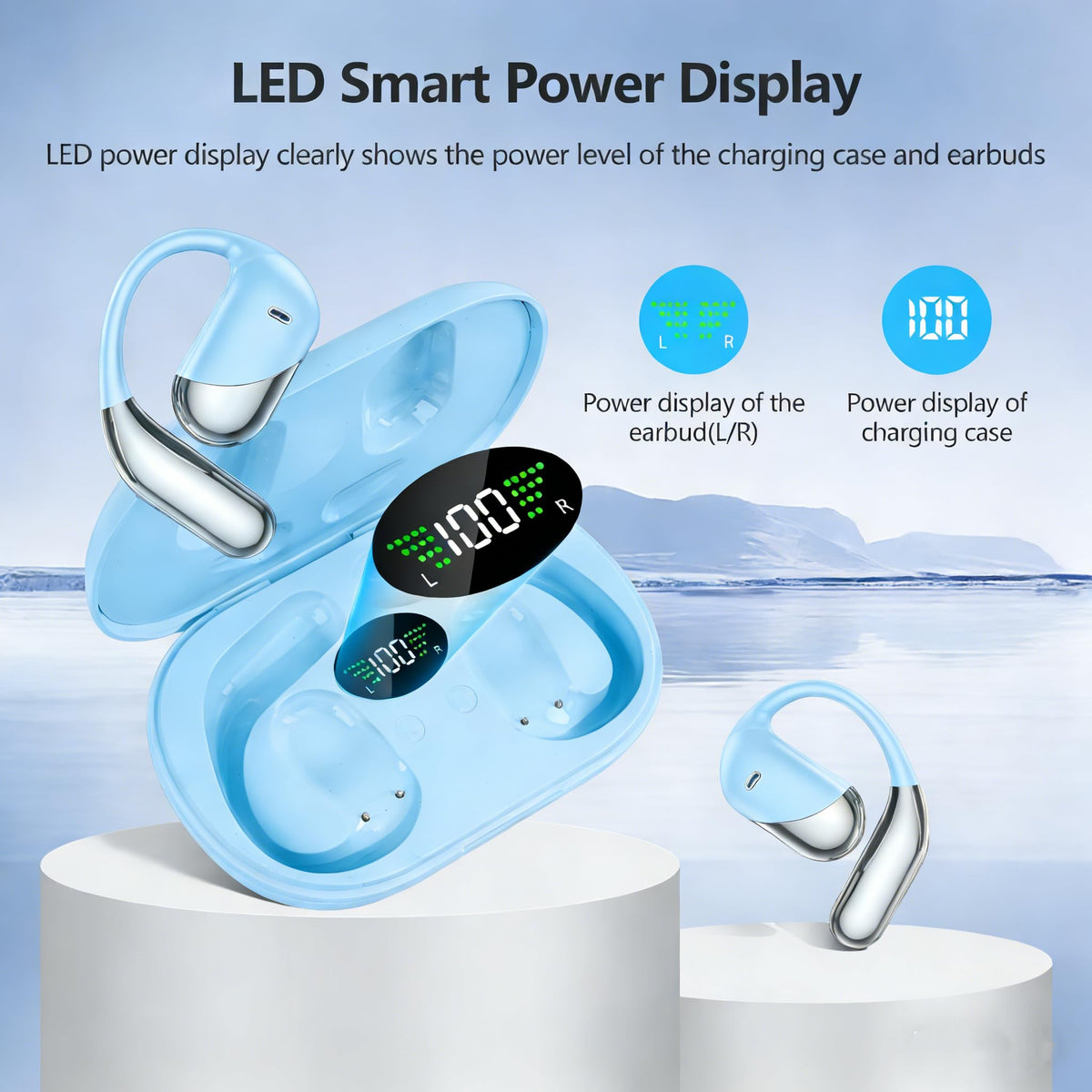 Aurotlu LED display charging case shows battery status for easy top-ups.