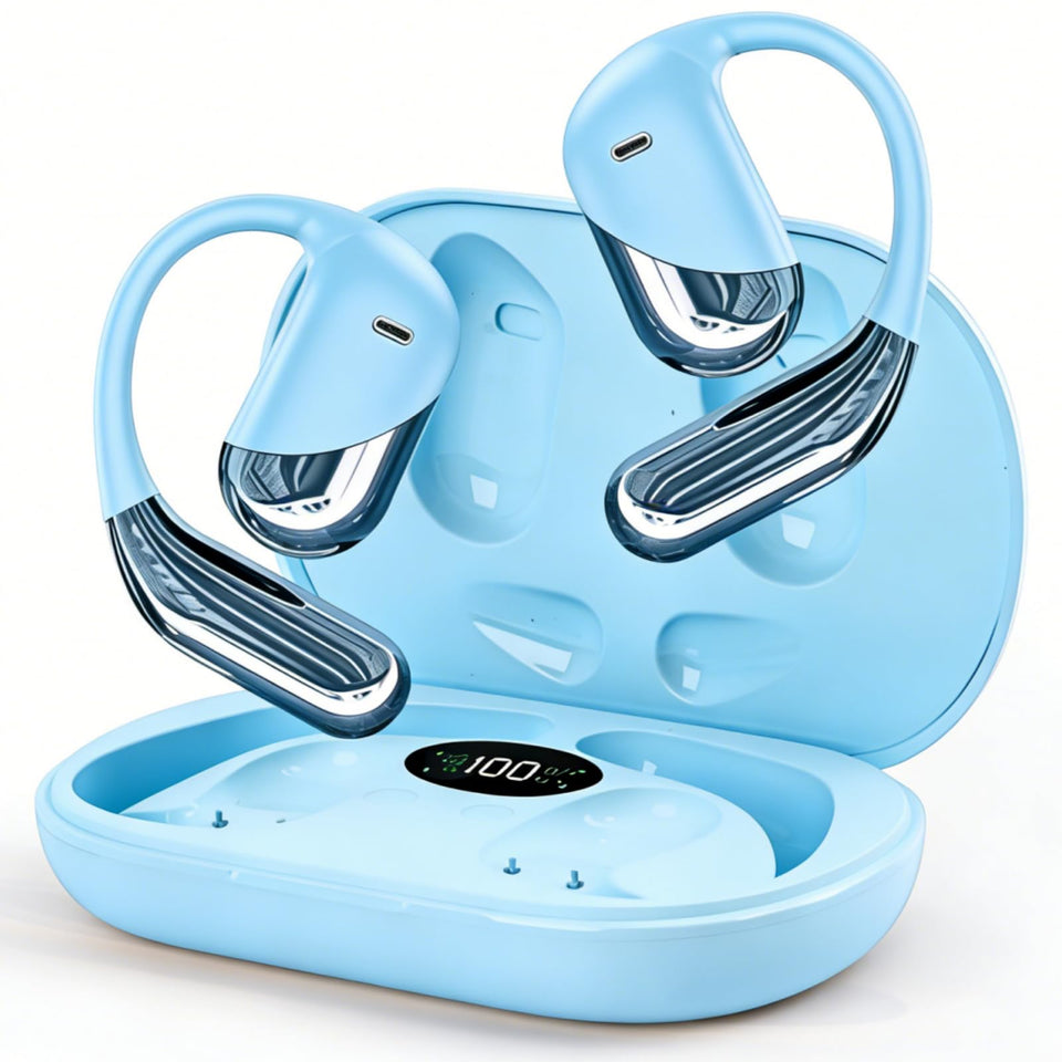 Aurotlu open-ear design earbuds for safe, comfortable listening during activities.