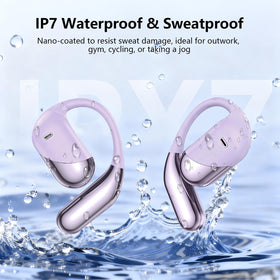 Aurotlu Open Ear Headphones with IPX7 protection for sweat and rain resistance.