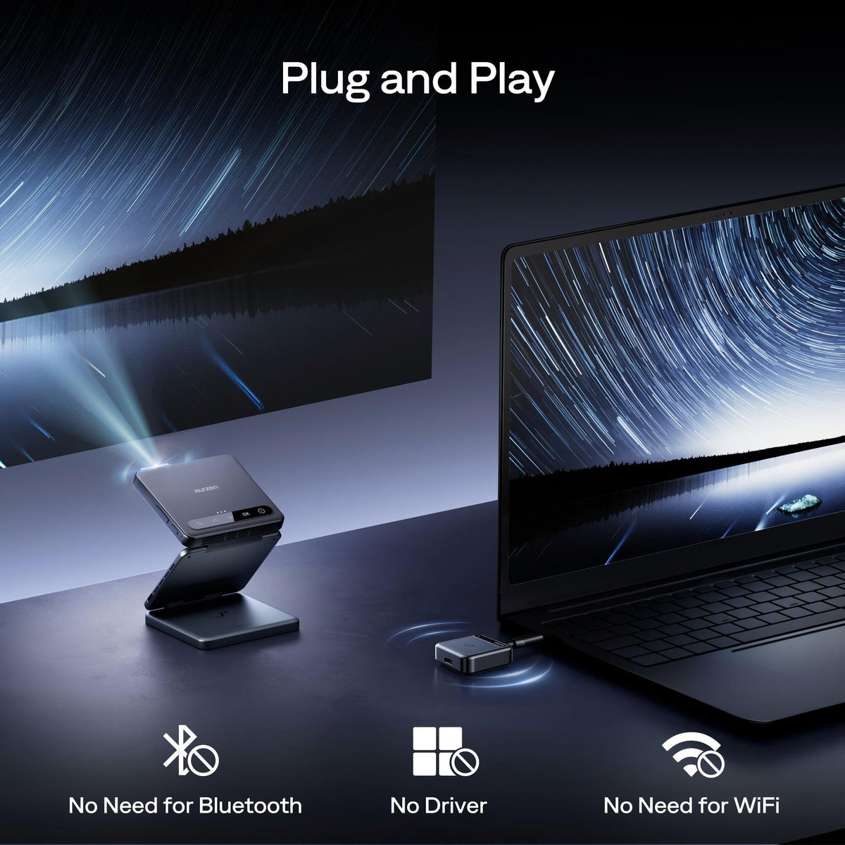 Aurzen transmitter showing compatibility with phone, tablet, laptop, and Switch