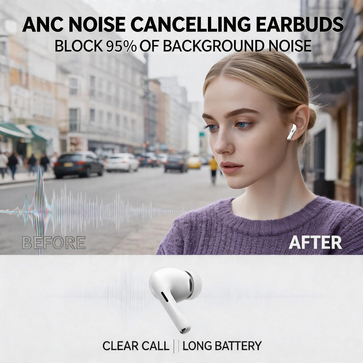 Closeup of Ausbilew Pro 3 earbud detail, showing touch sensor and driver grill for clear sound