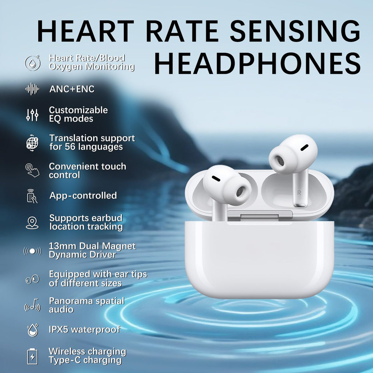 Ausbilew Pro 3 open charging case with earbuds inside, showing battery indicator and convenience