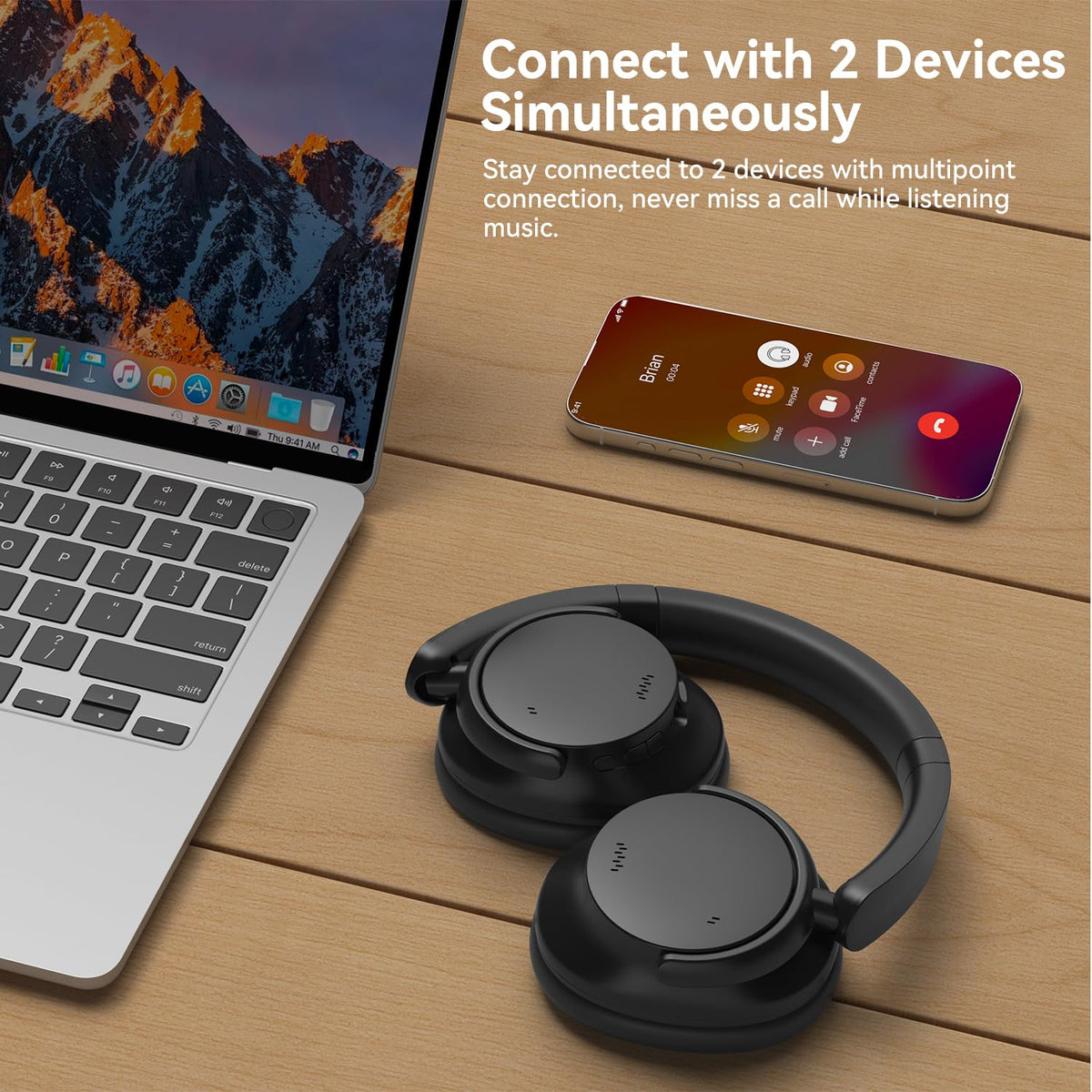 AUSDOM Hybrid ANC headphones Bluetooth 5.4 enables fast pairing and low latency.