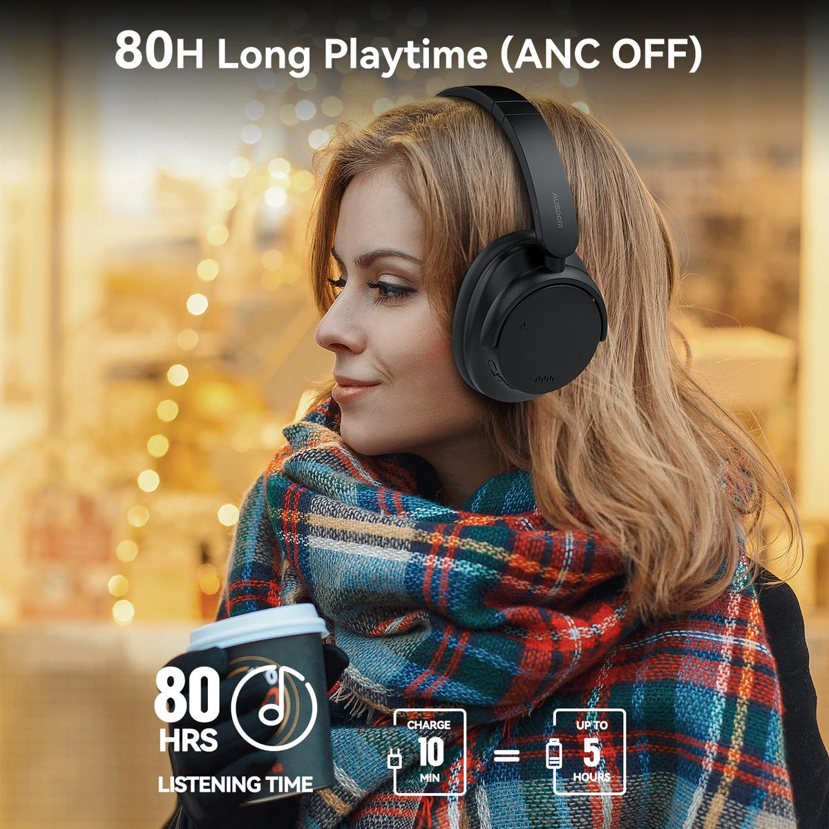 AUSDOM Hybrid ANC headphones ear cushions provide long-wear comfort for sessions.