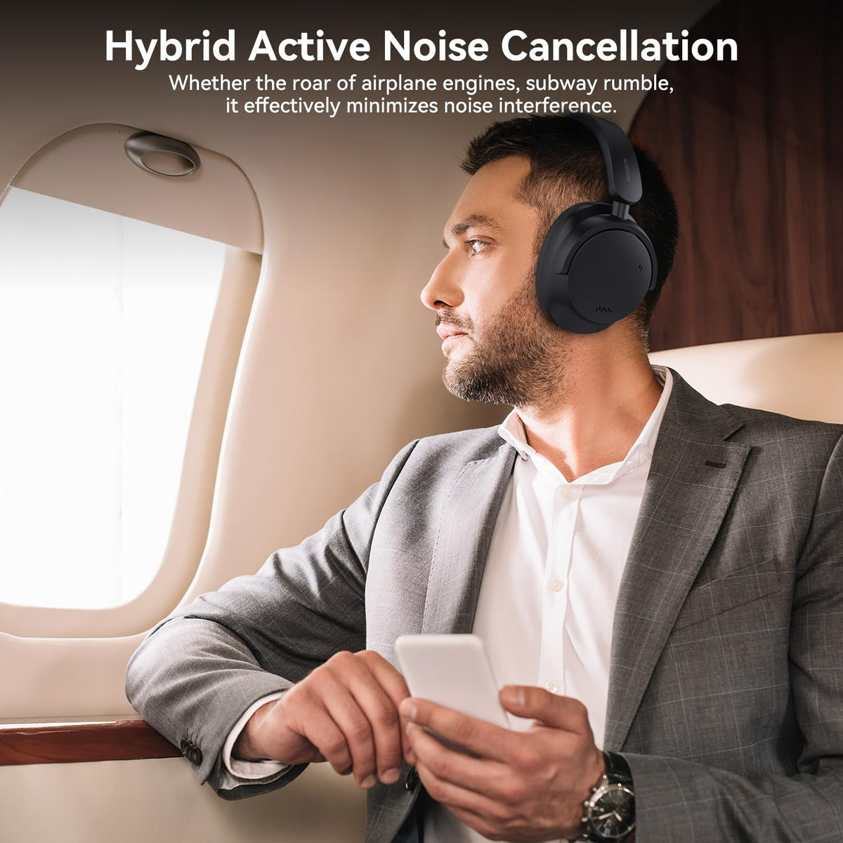 AUSDOM Hybrid ANC headphones folded for compact travel and easy packing.
