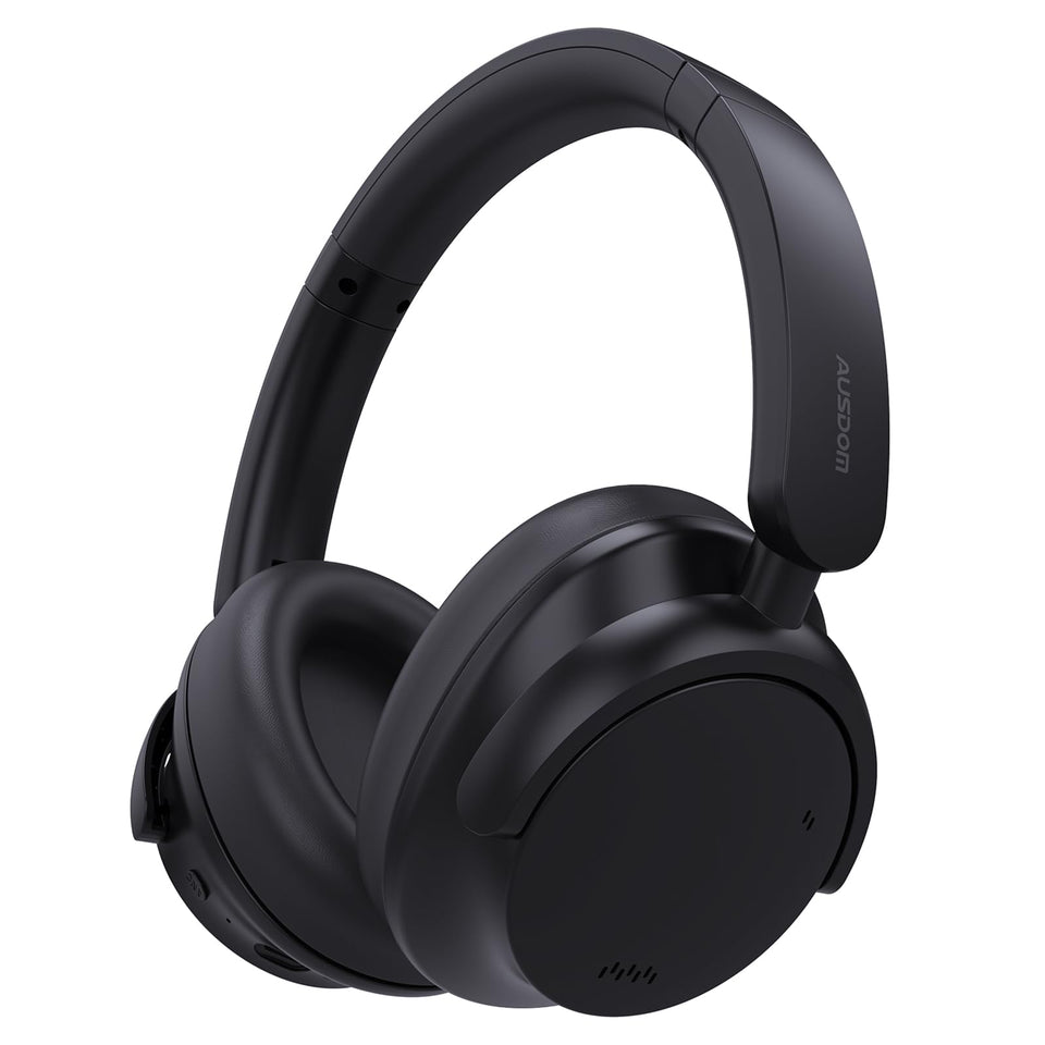 AUSDOM Hybrid ANC headphones packshot highlighting premium build and immersive audio.