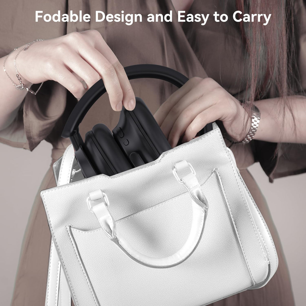 AUSDOM Hybrid ANC headphones travel-ready foldable design saves space.