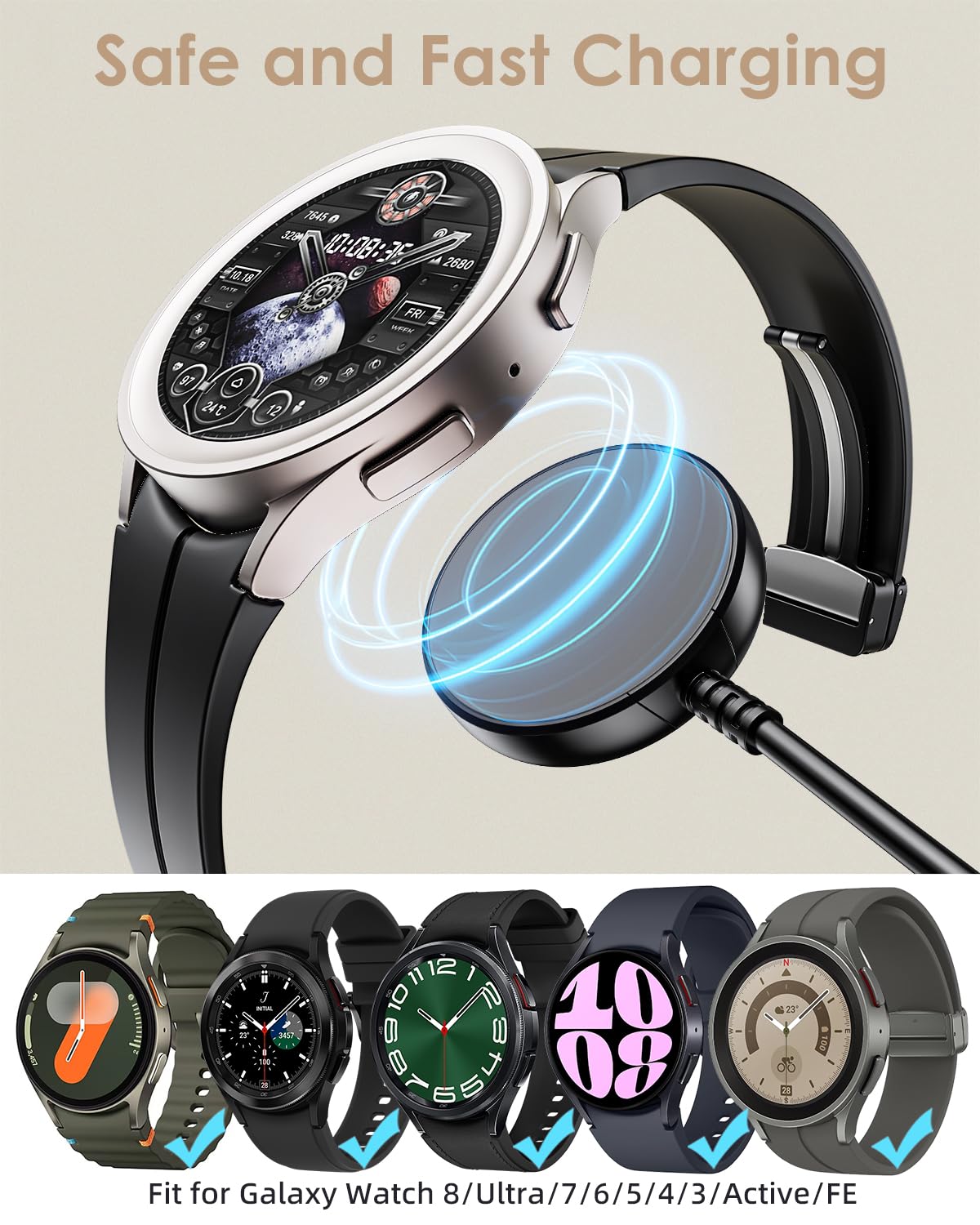 Autallgee magnetic charging module keeps Galaxy Watch precise in place during charging.