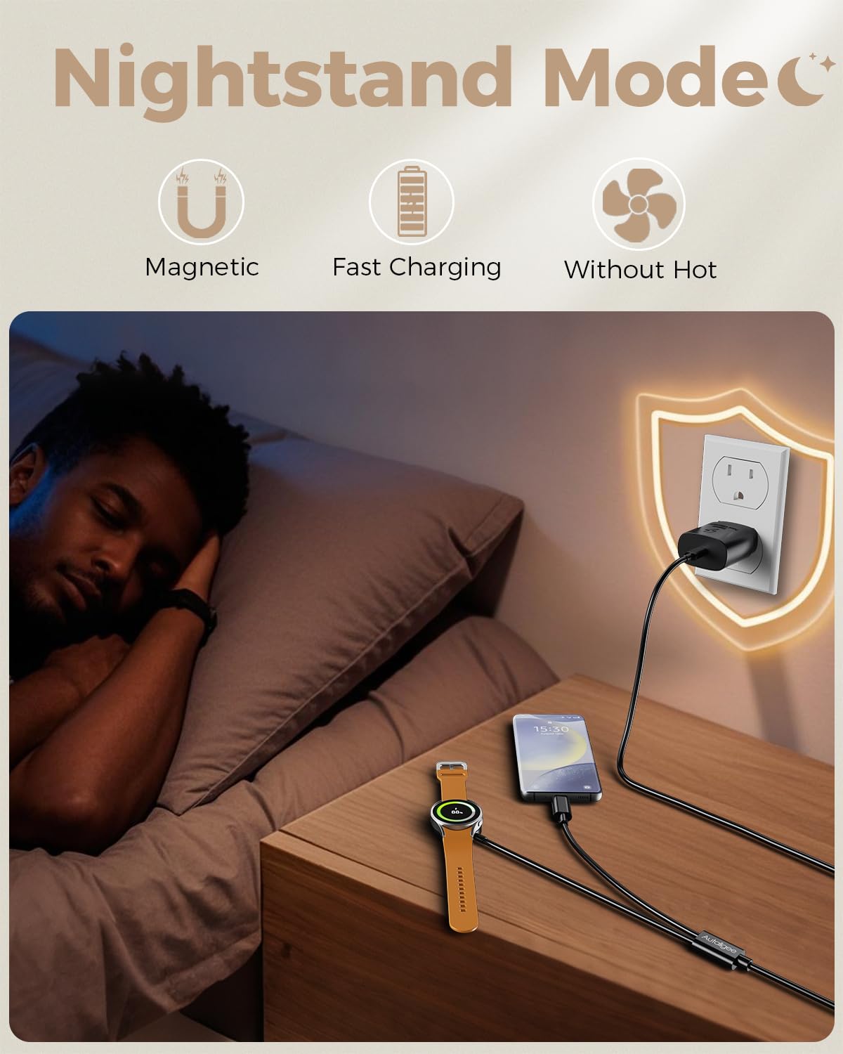 Autallgee dual-device charging hub for watch and phone simultaneously