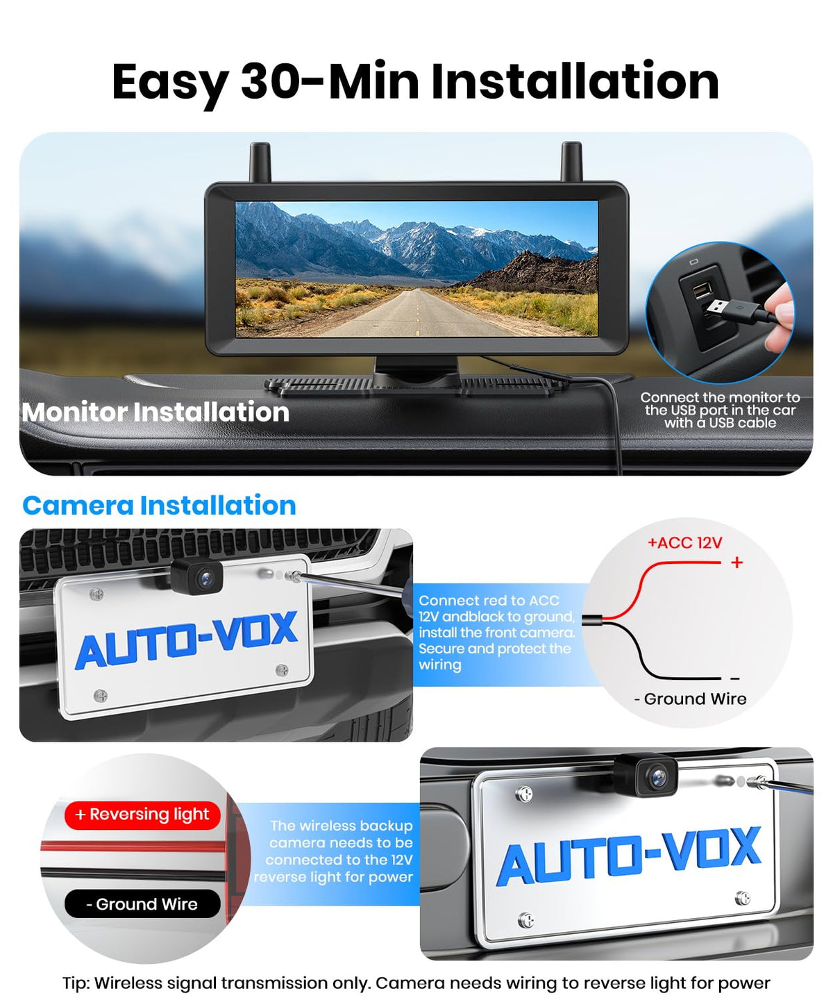 AUTO-VOX 2 DVR recording saves front and rear footage for security.