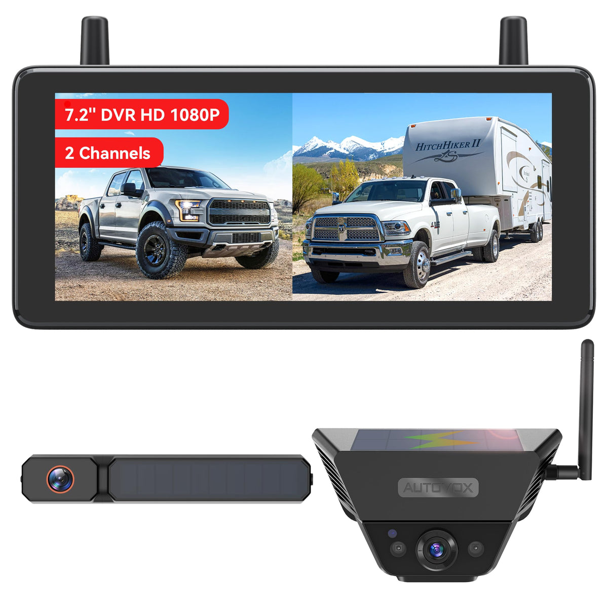 AUTO-VOX 2 Solar backup monitor at 7.2-inch view for safer reversing