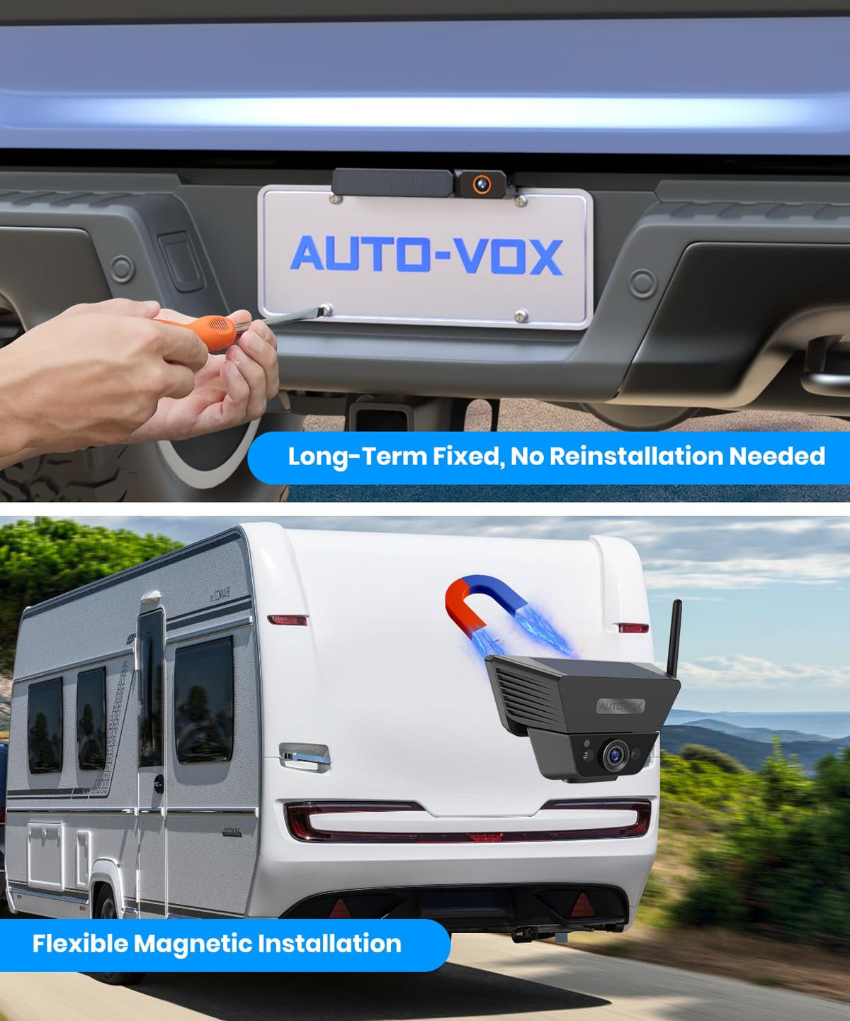 AUTO-VOX fixed rear camera for consistent rear visibility