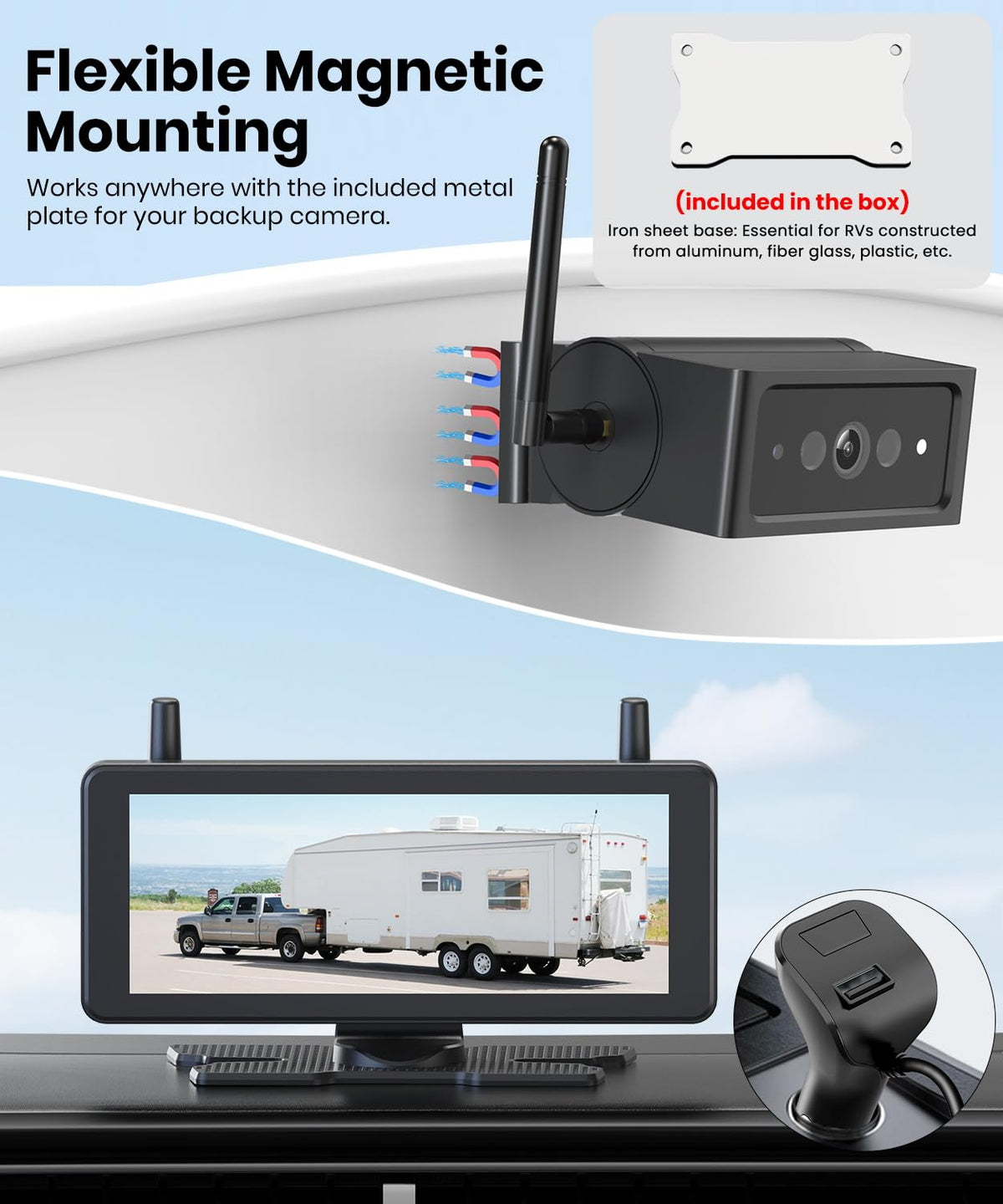 AUTO-VOX 7.2-inch dual-split monitor provides a wide, clear rear view.