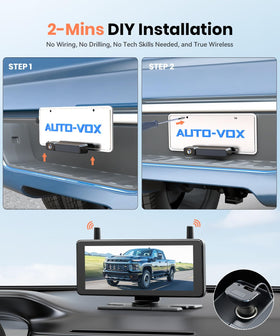 AUTO-VOX 7.2-inch DVR display view showing split-screen monitoring for safer driving.